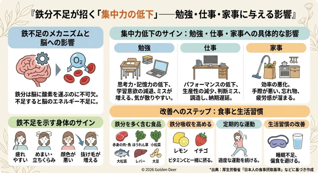鉄分不足が招く「集中力の低下」――勉強・仕事のパフォーマンスとの関係